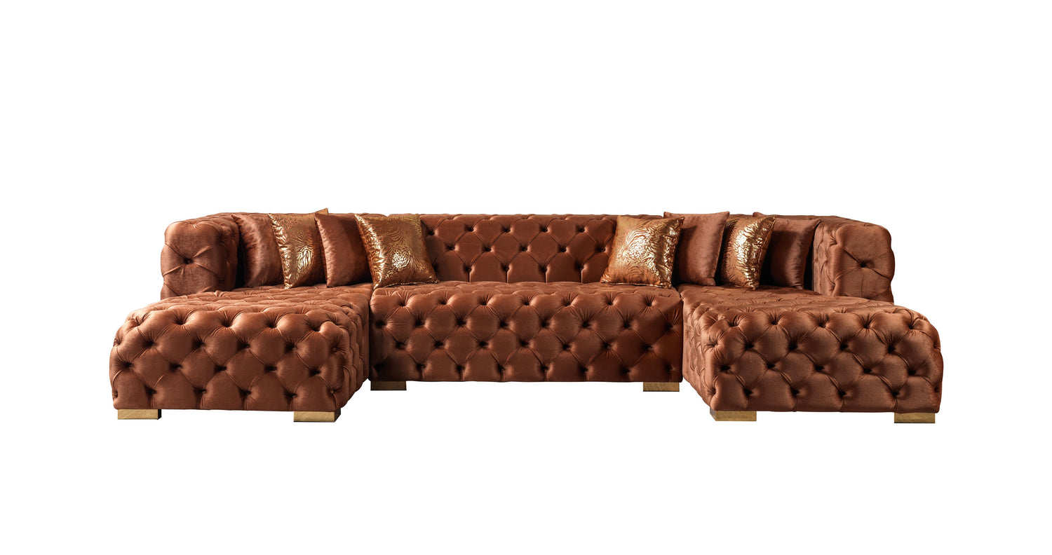 Neva Orange Velvet Double Chaise 138" Sectional - NEVAORANGE-SEC