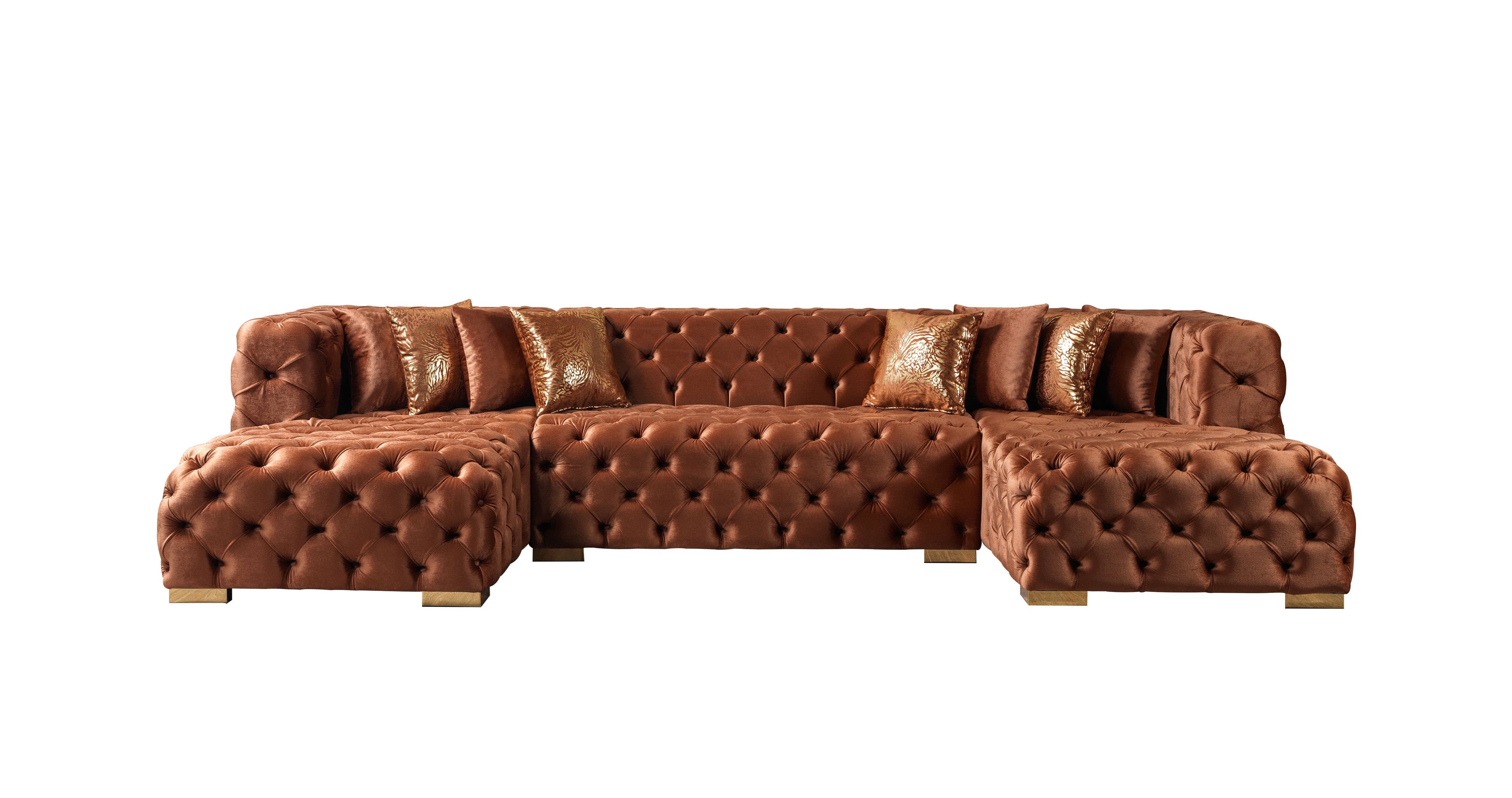 Neva Orange Velvet Double Chaise 138" Sectional - NEVAORANGE-SEC