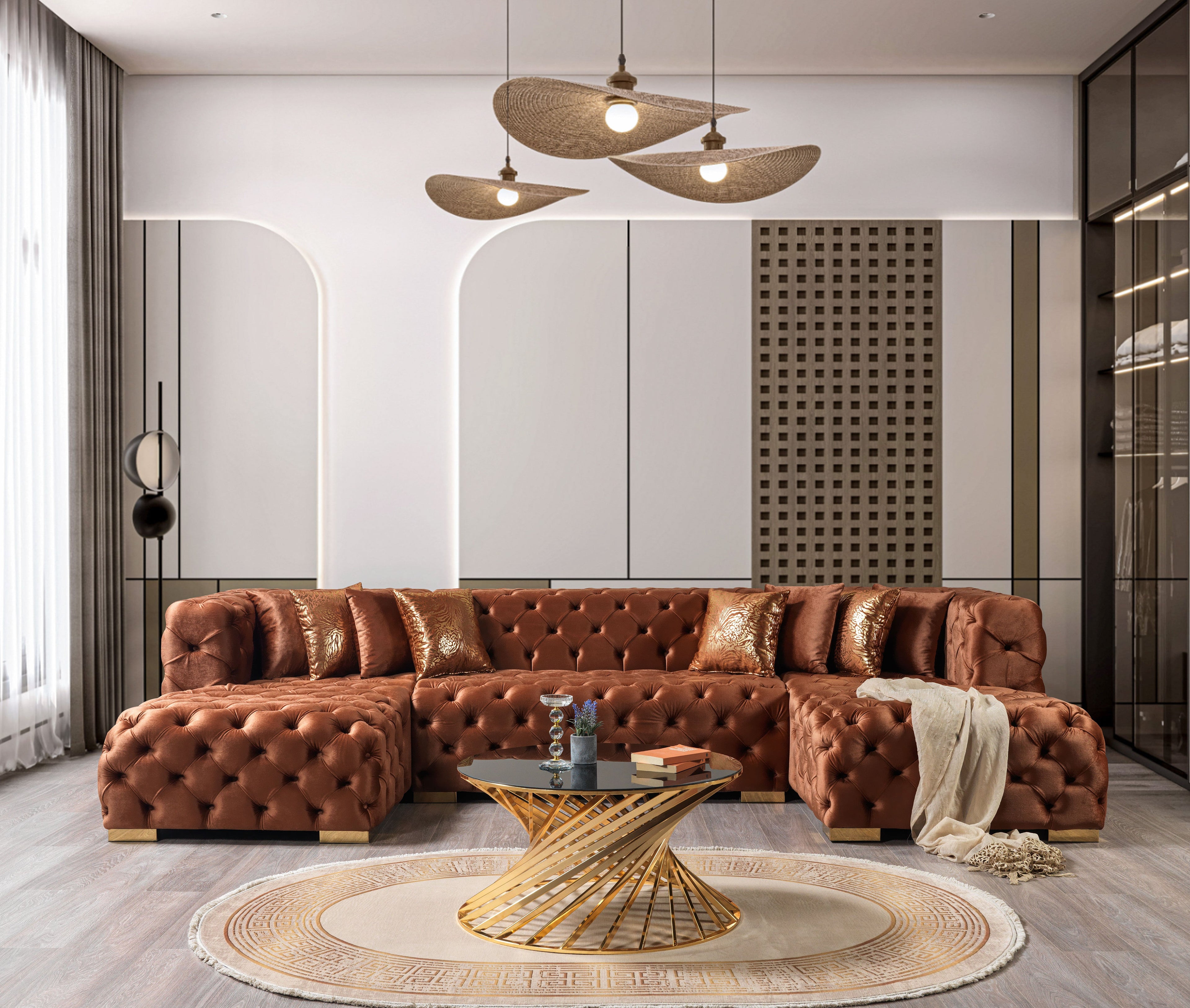 Neva Orange Velvet Double Chaise 138" Sectional - NEVAORANGE-SEC