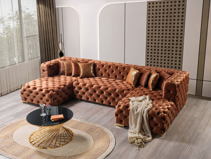 Neva Orange Velvet Double Chaise 138" Sectional - NEVAORANGE-SEC