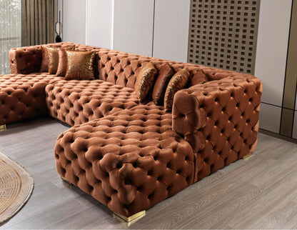 Neva Orange Velvet Double Chaise 138" Sectional - NEVAORANGE-SEC