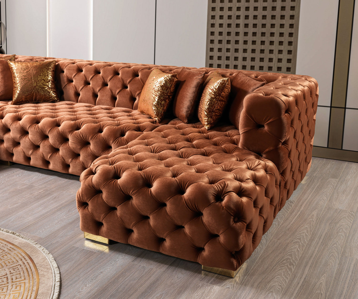 Neva Orange Velvet Double Chaise 138" Sectional - NEVAORANGE-SEC