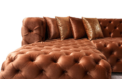 Neva Orange Velvet Double Chaise 138" Sectional - NEVAORANGE-SEC