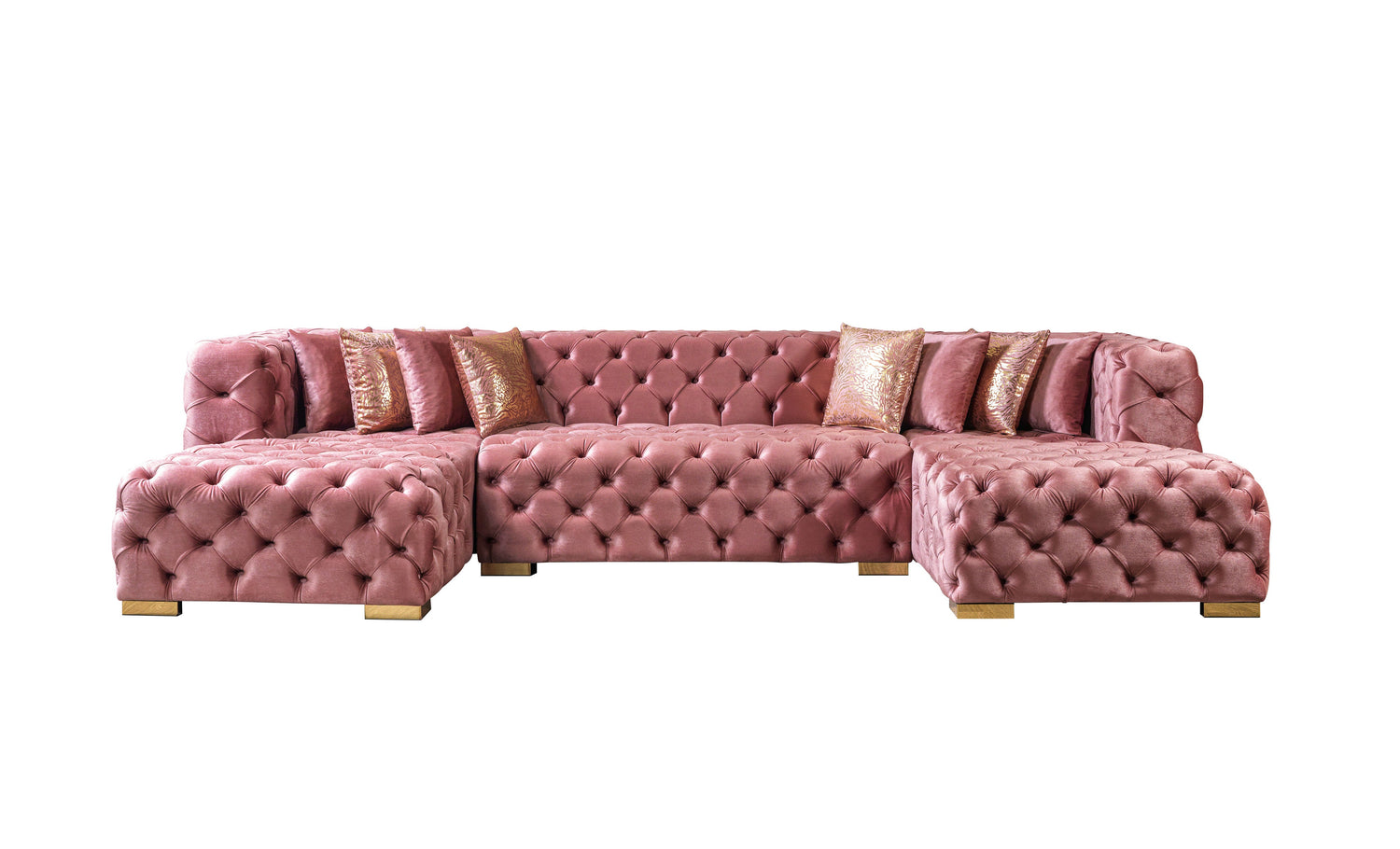 Neva Pink Velvet Double Chaise 138" Sectional - NEVAPINK-SEC
