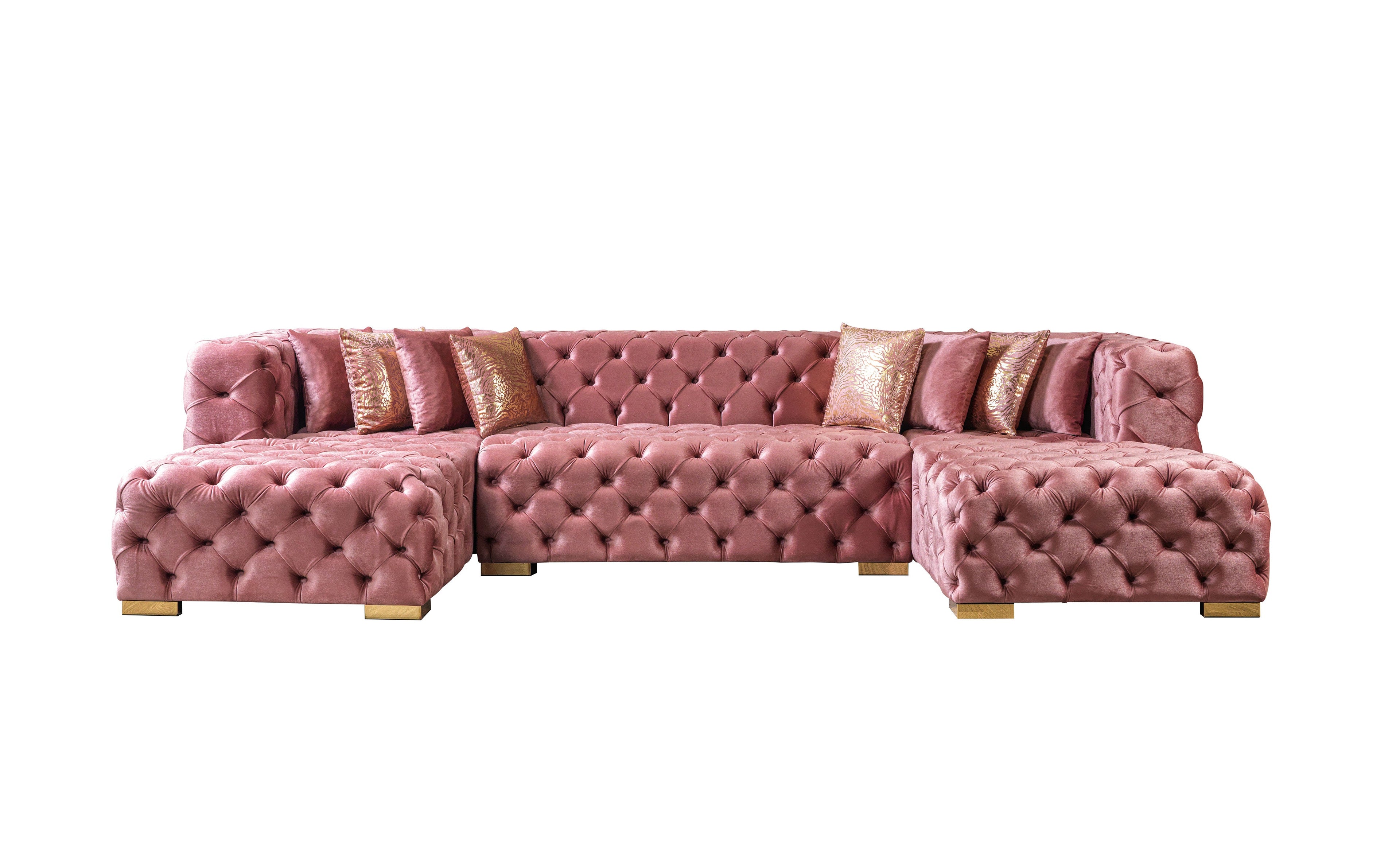 Neva Pink Velvet Double Chaise 138" Sectional - NEVAPINK-SEC
