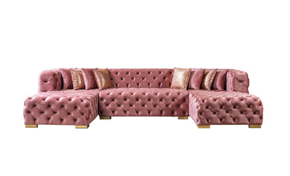 Neva Pink Velvet Double Chaise 138" Sectional - NEVAPINK-SEC