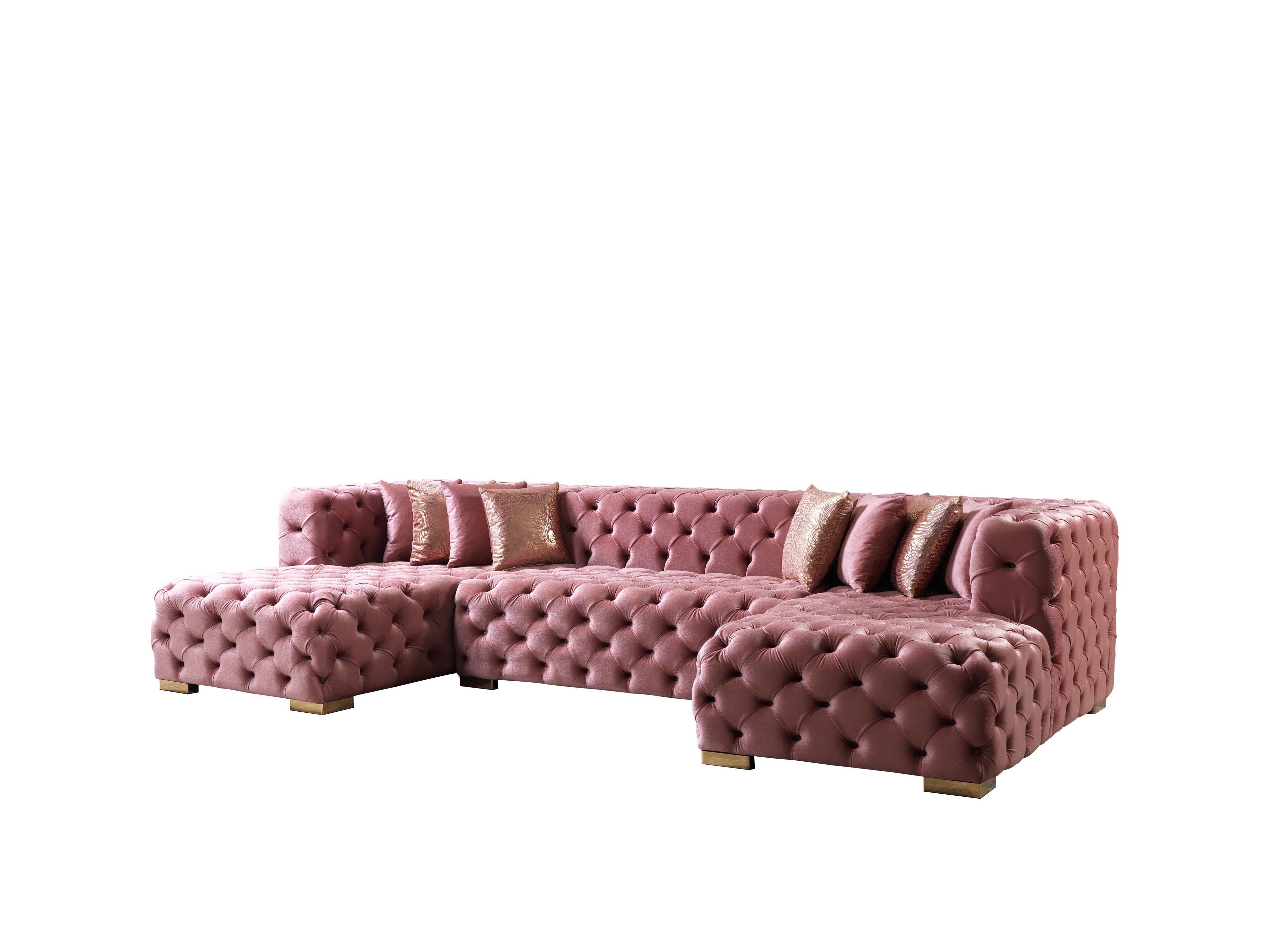 Neva Pink Velvet Double Chaise 138" Sectional - NEVAPINK-SEC