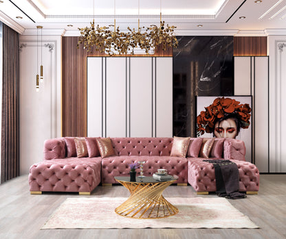 Neva Pink Velvet Double Chaise 138" Sectional - NEVAPINK-SEC