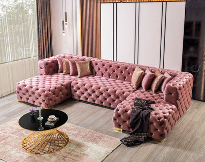 Neva Pink Velvet Double Chaise 138" Sectional - NEVAPINK-SEC