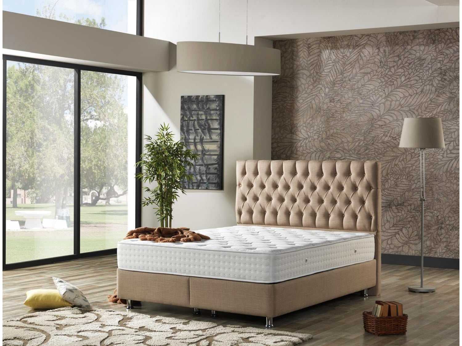 Nevada Queen Storage Bed With Headboard in Cream