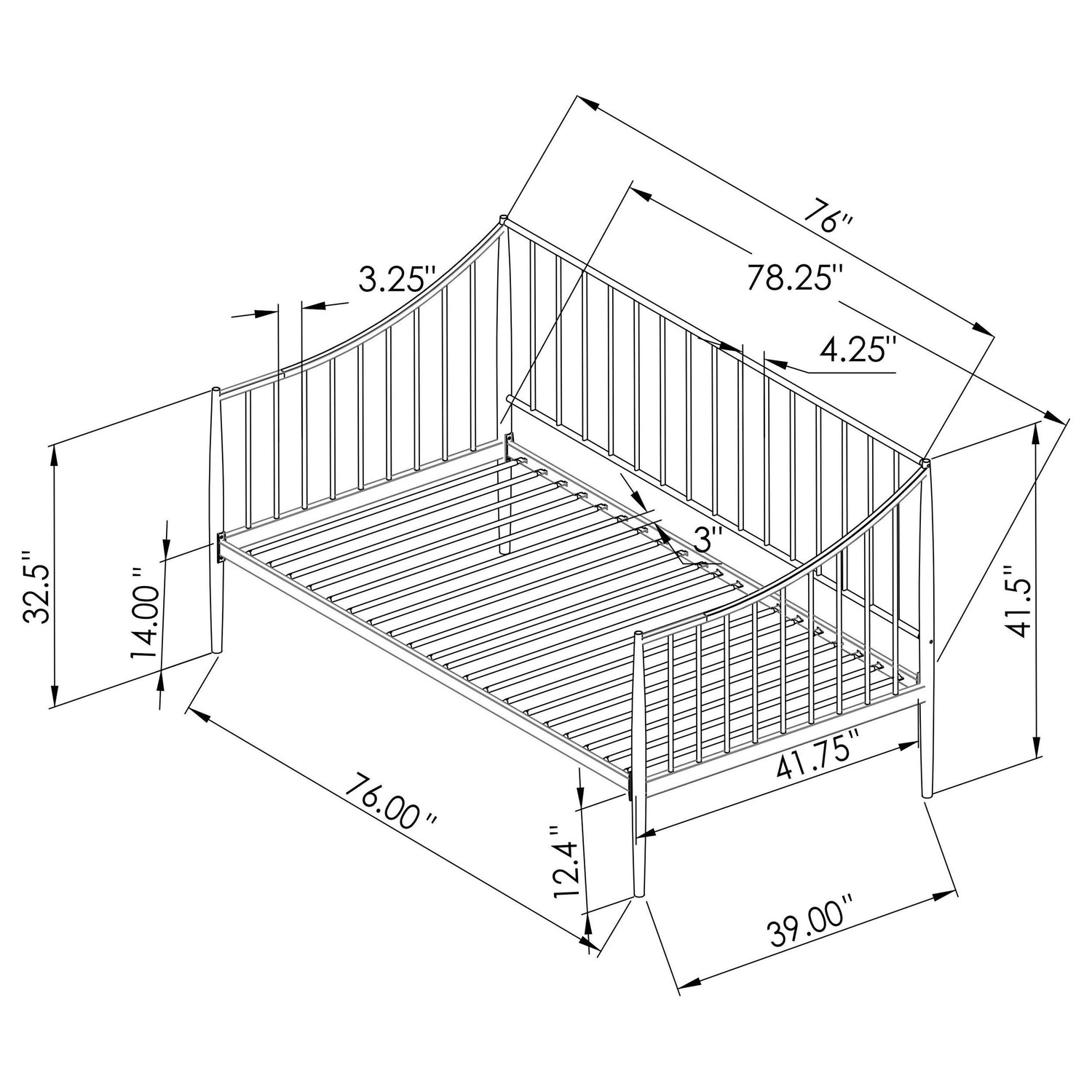 Newbury Metal Twin Daybed Bed Frame Matte Black - 301056