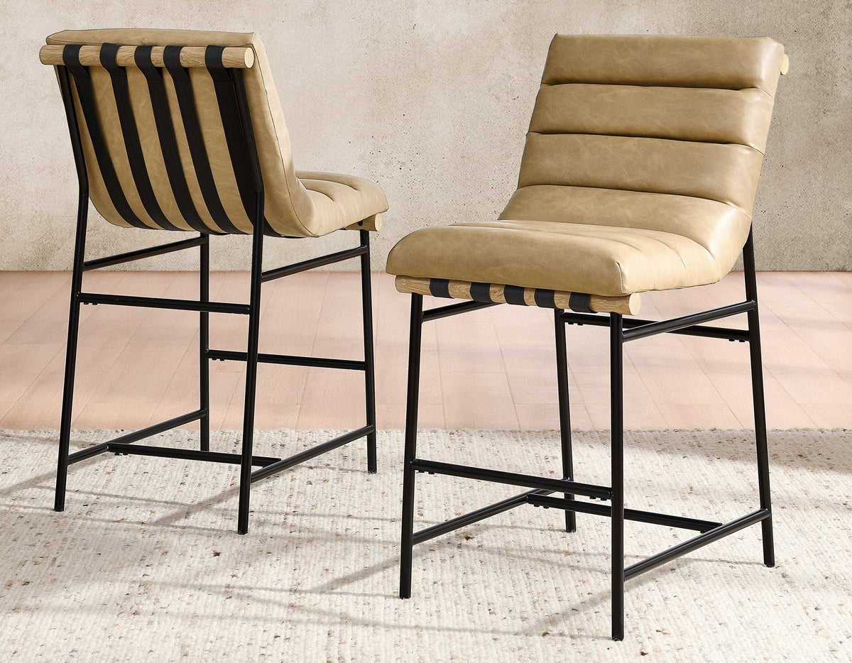 Nicco Counter Chair Bucket Seat, Sand Vegan Leather Fabric