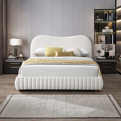 Norme Boucle Upholstered Low Profile Queen Size Platform Bed In Cream - BED00500801