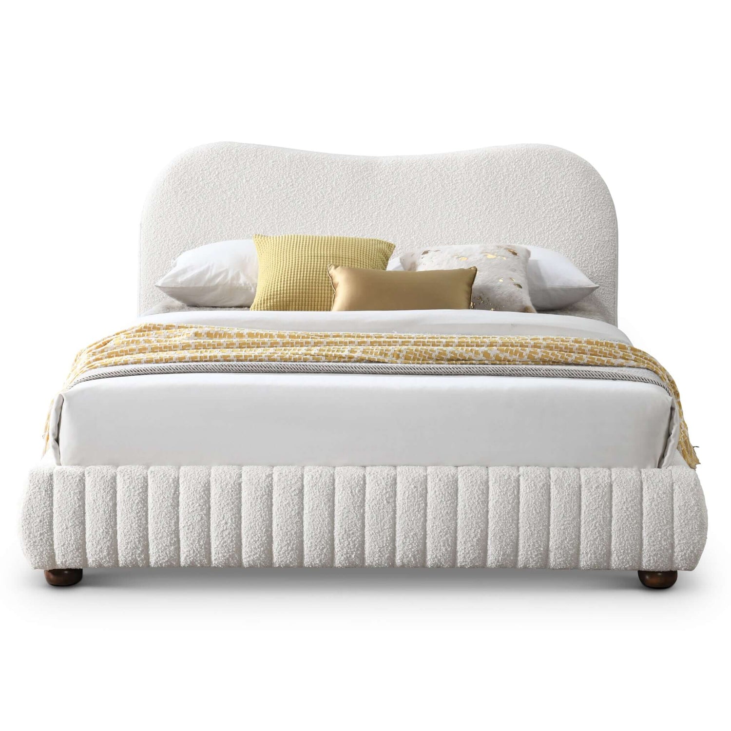Norme Boucle Upholstered Low Profile Queen Size Platform Bed In Cream - BED00500801