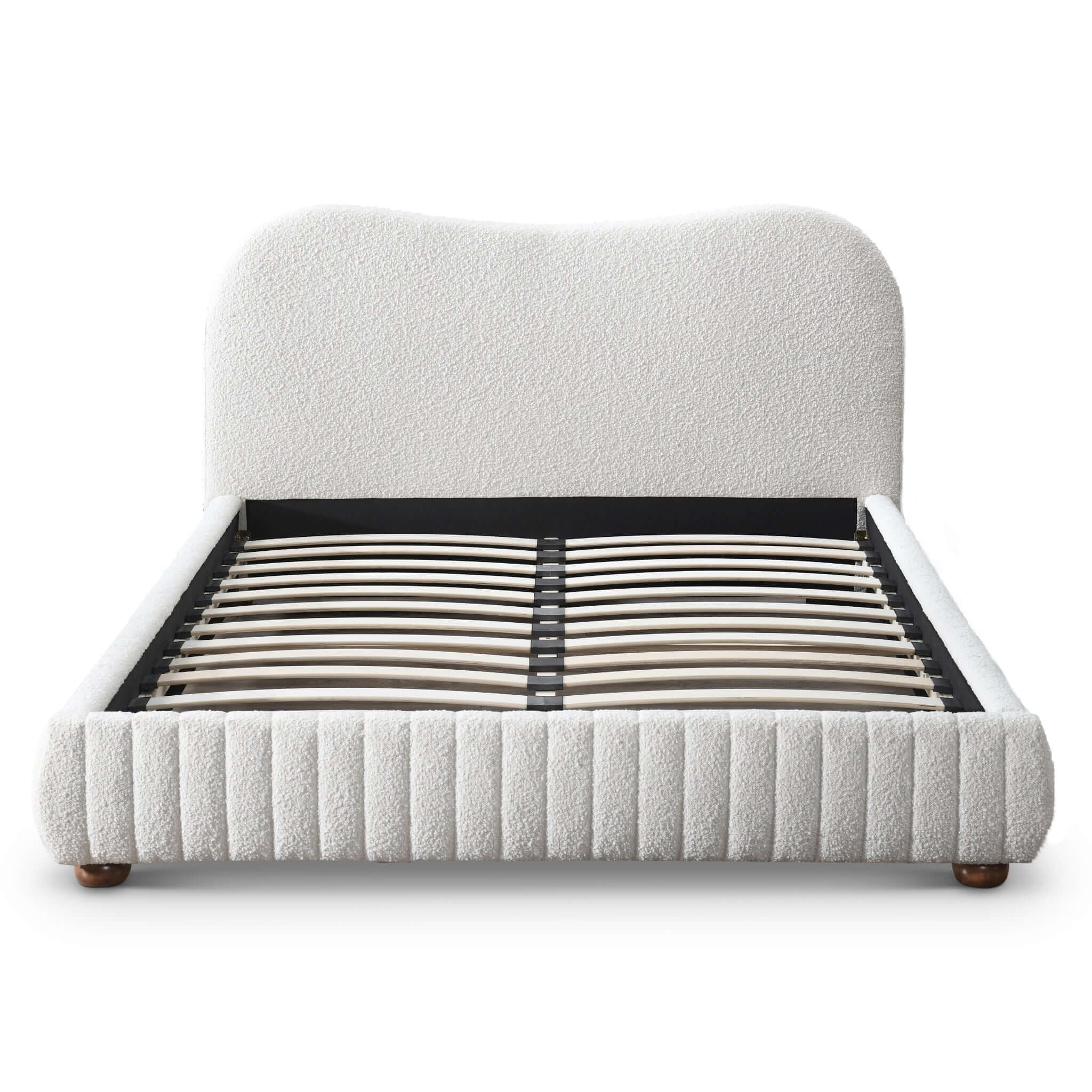 Norme Boucle Upholstered Low Profile Queen Size Platform Bed In Cream - BED00500801