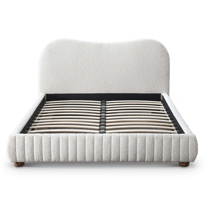 Norme Boucle Upholstered Low Profile Queen Size Platform Bed In Cream - BED00500801