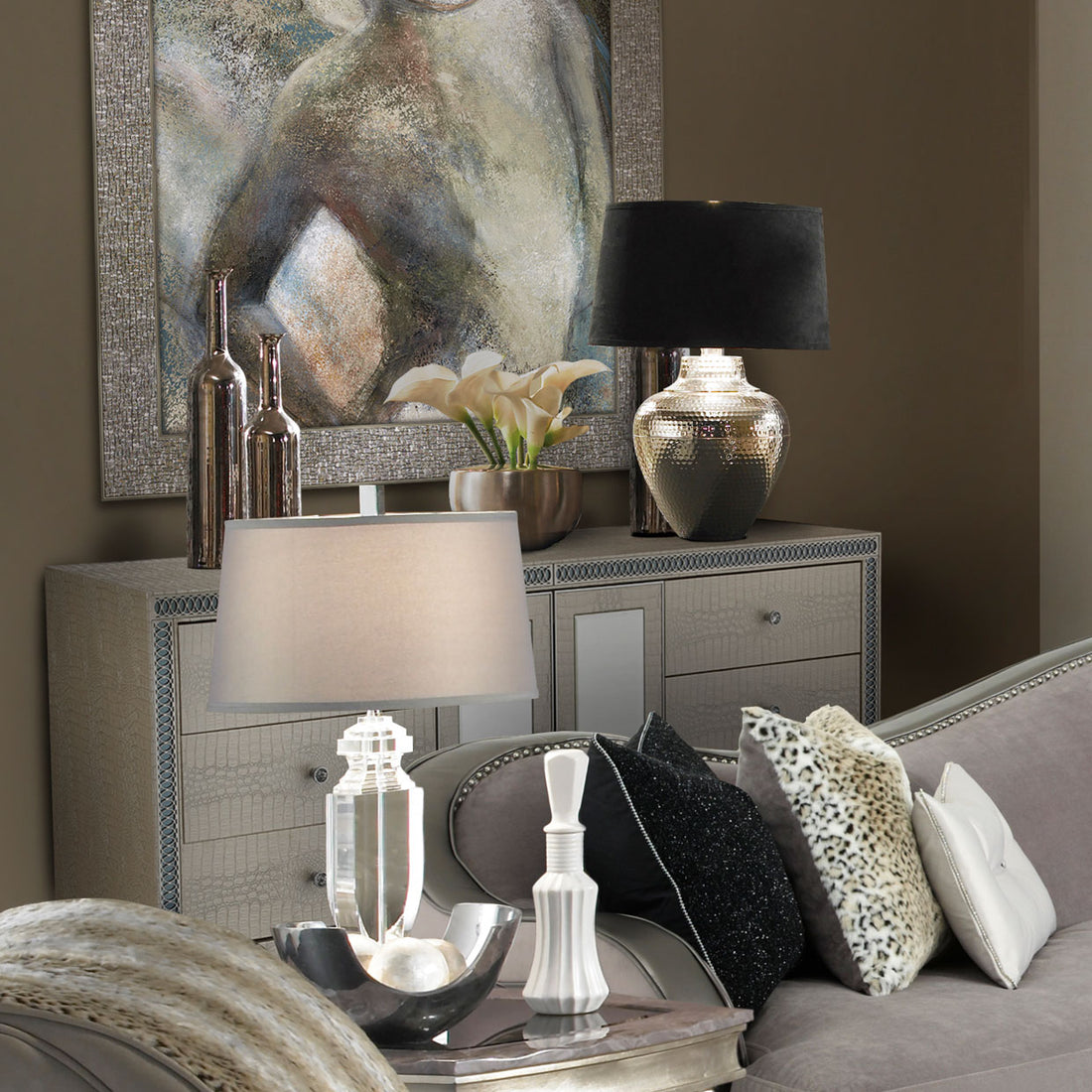Hollywood Swank Crystal Croc Upholstered Dresser