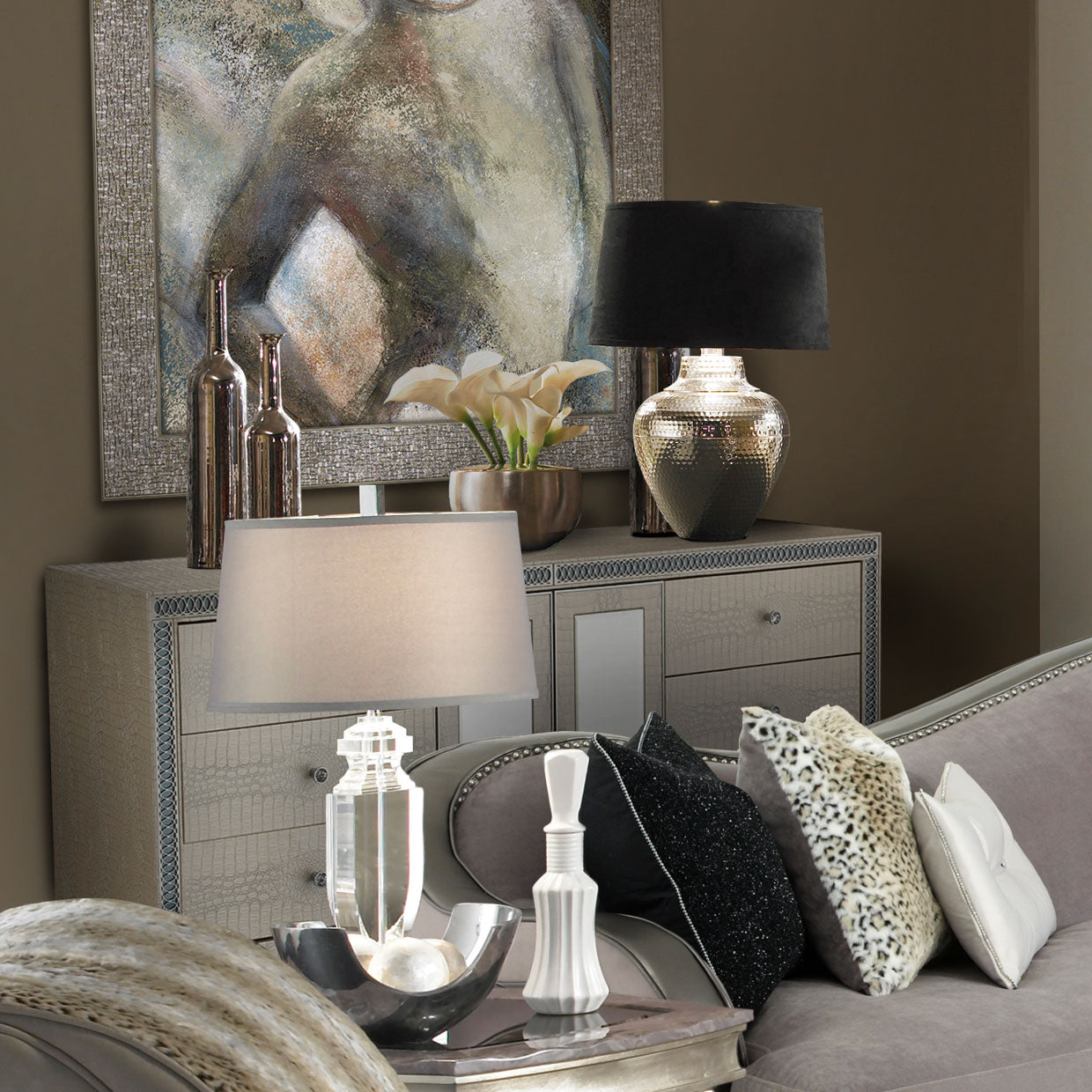 Hollywood Swank Crystal Croc Upholstered Dresser