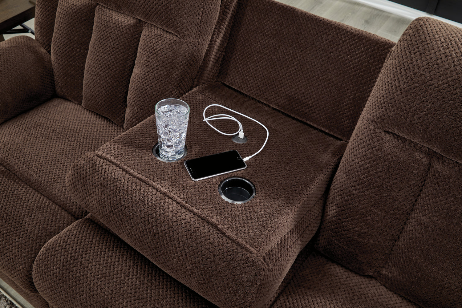 Observation Chocolate Power Reclining Sofa with Drop Down Table - PC2140699