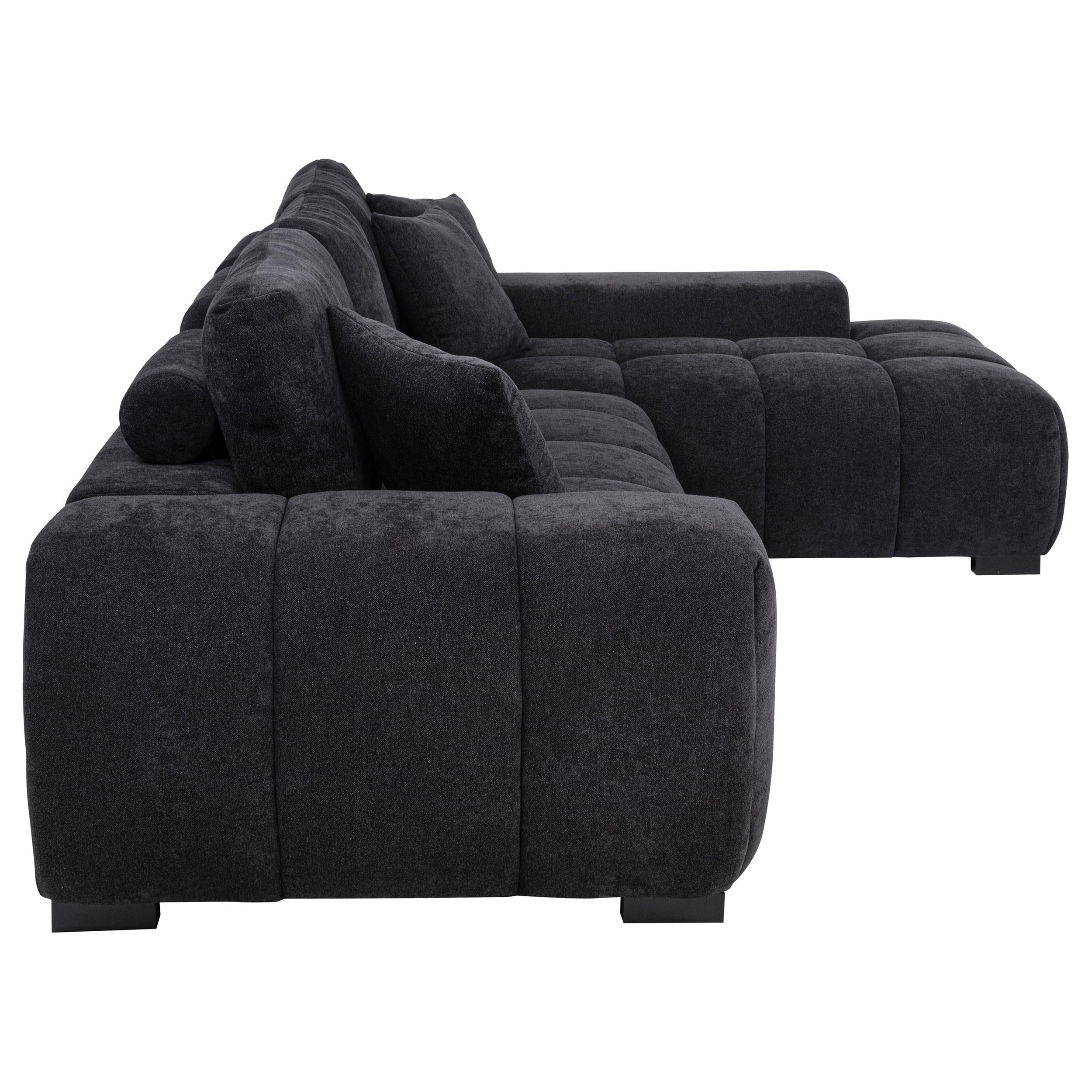 Octavia Fabric Upholstered Track Arm Sectional Sofa Black - 511061