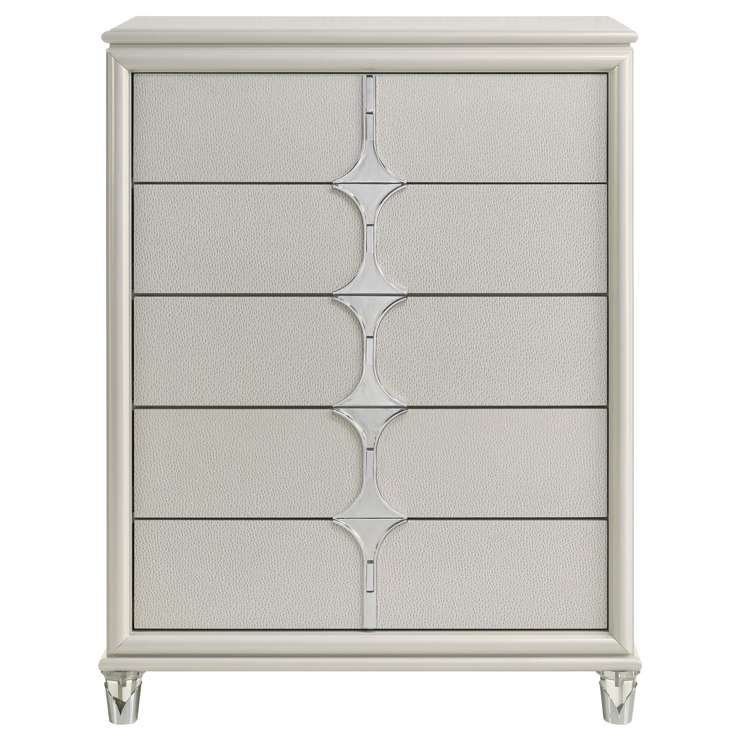 Olivia 5-drawer Bedroom Chest of Drawers Pearl White - 224955