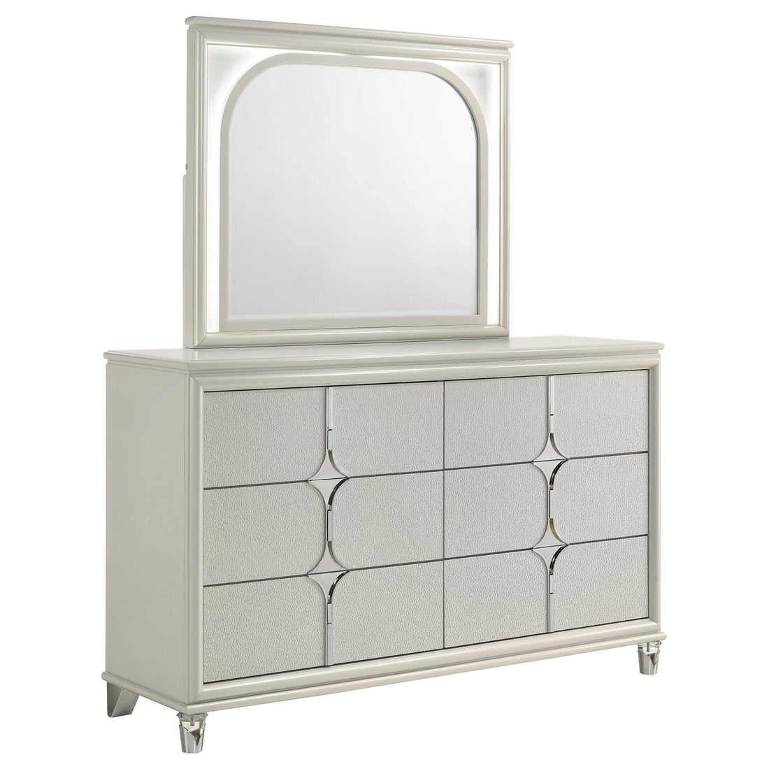 Olivia 6-drawer Dresser and LED Mirror Pearl White - 224953M