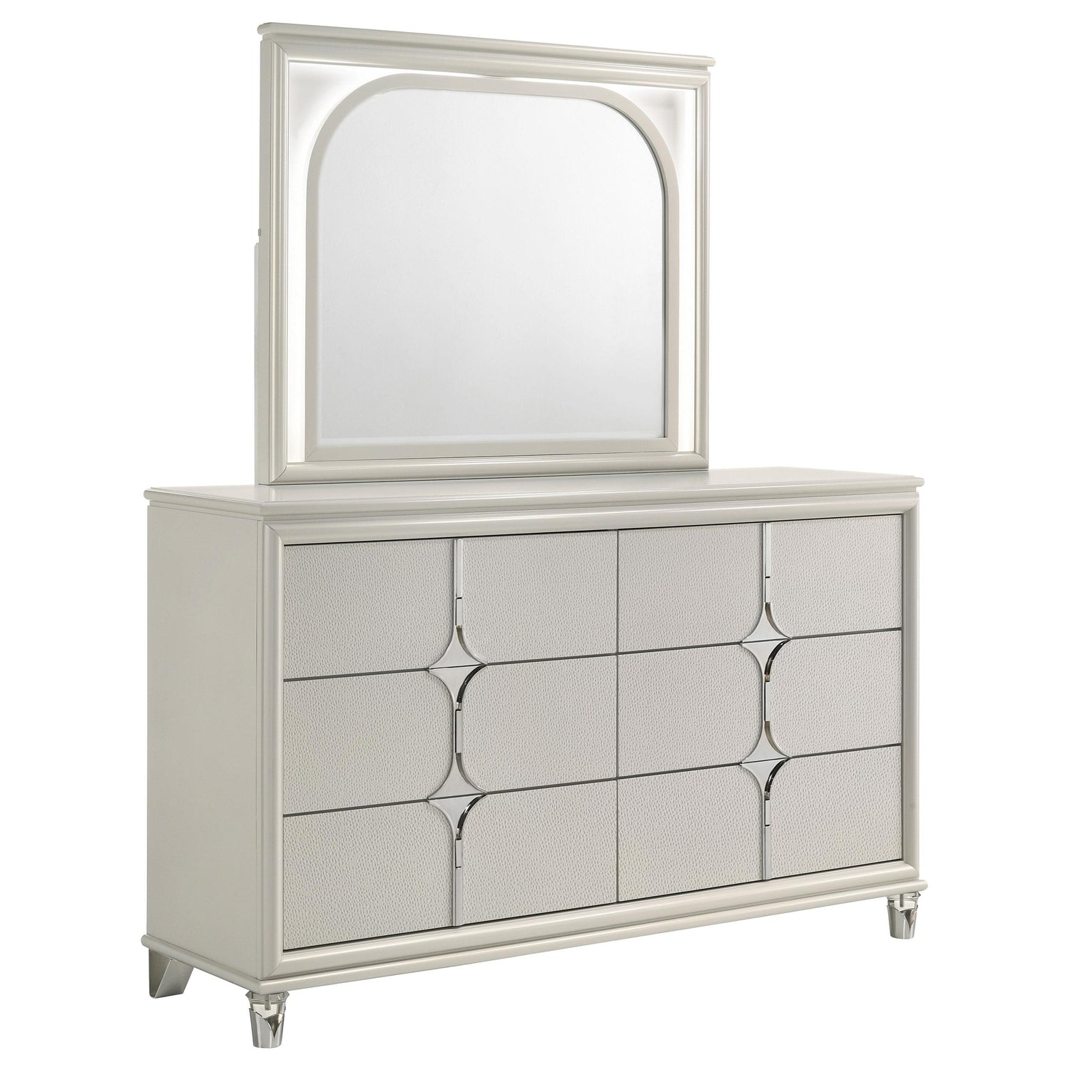 Olivia 6-drawer Dresser and LED Mirror Pearl White - 224953M