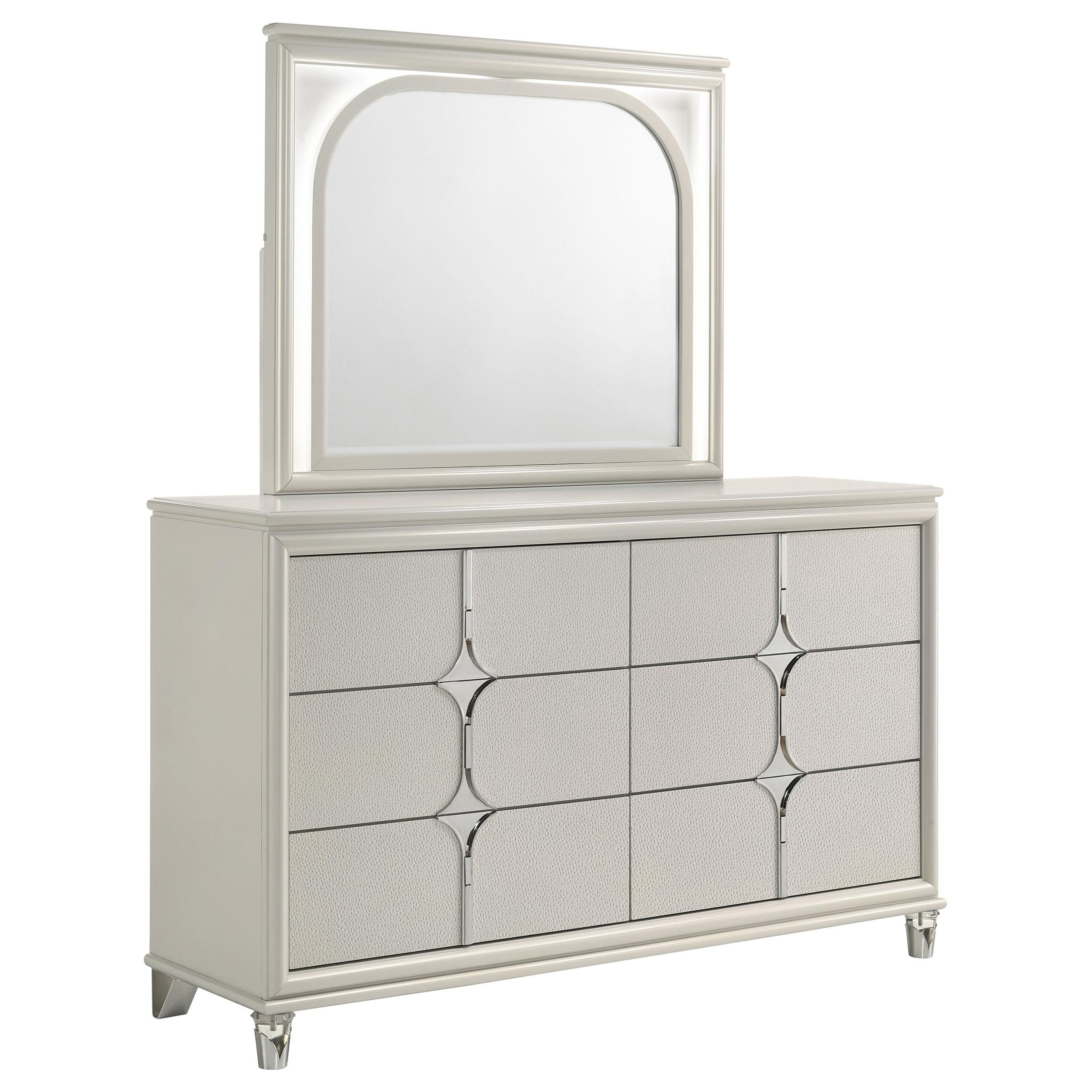 Olivia 6-drawer Dresser and LED Mirror Pearl White - 224953M
