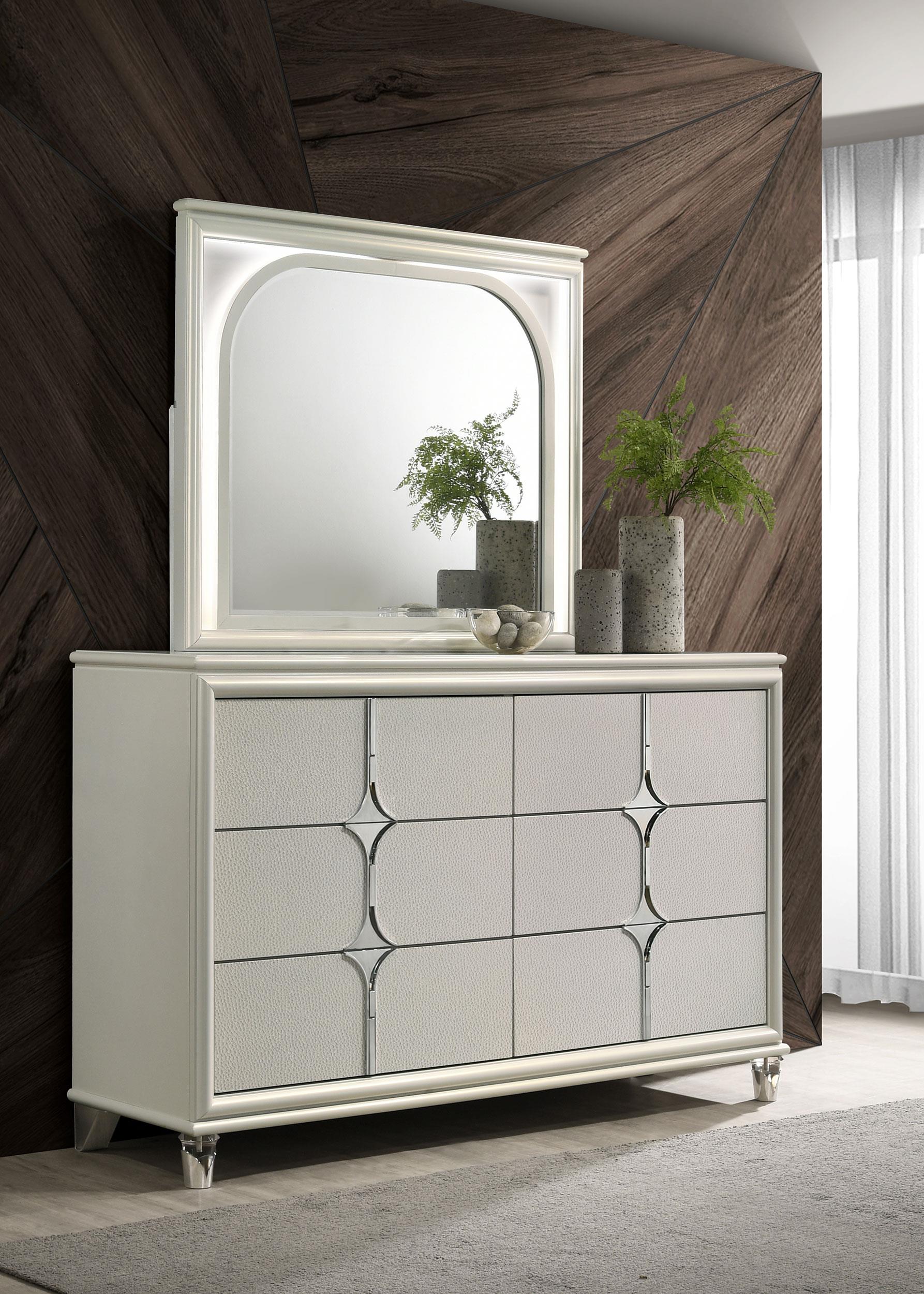 Olivia 6-drawer Dresser and LED Mirror Pearl White - 224953M