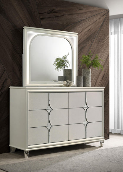 Olivia 6-drawer Dresser and LED Mirror Pearl White - 224953M