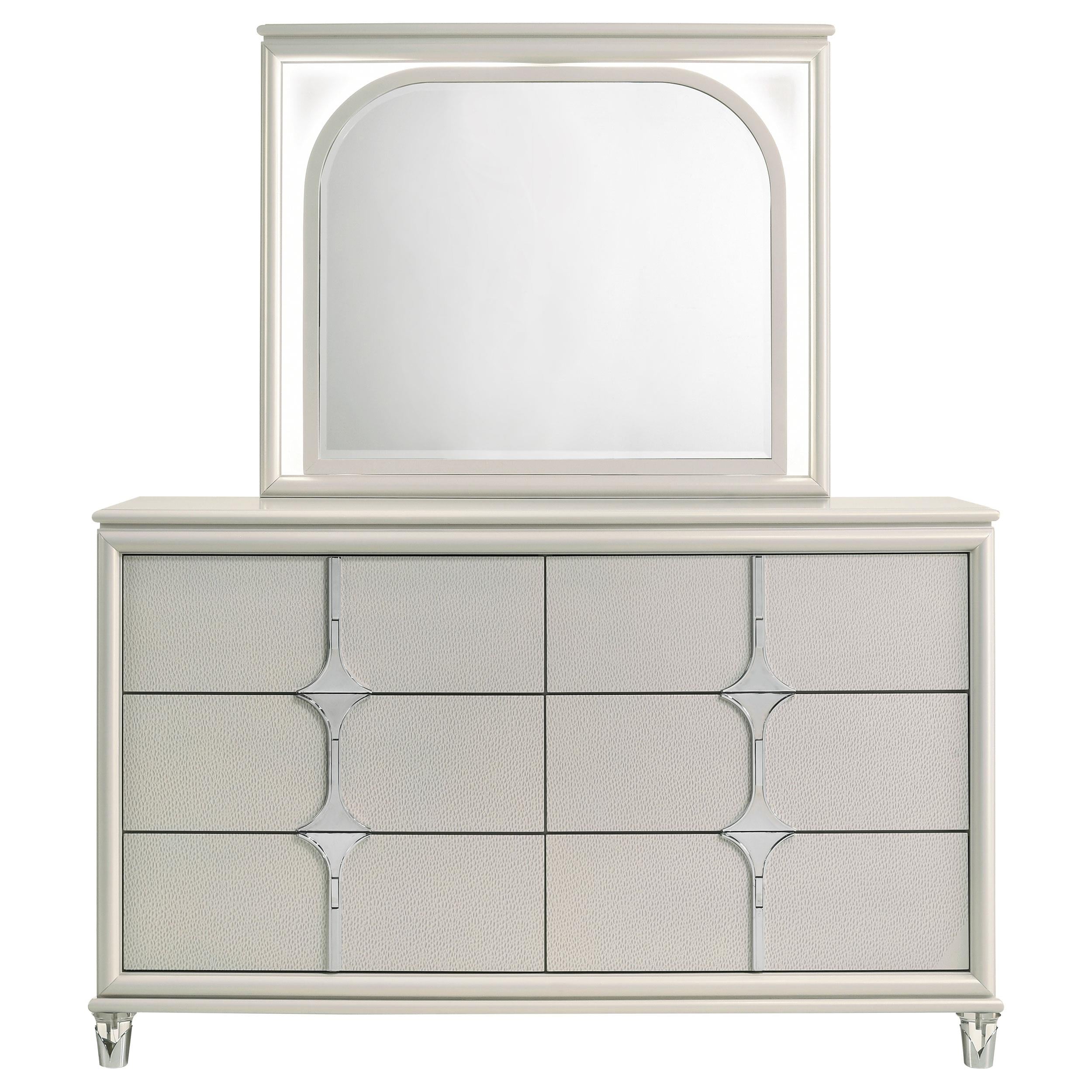 Olivia 6-drawer Dresser and LED Mirror Pearl White - 224953M