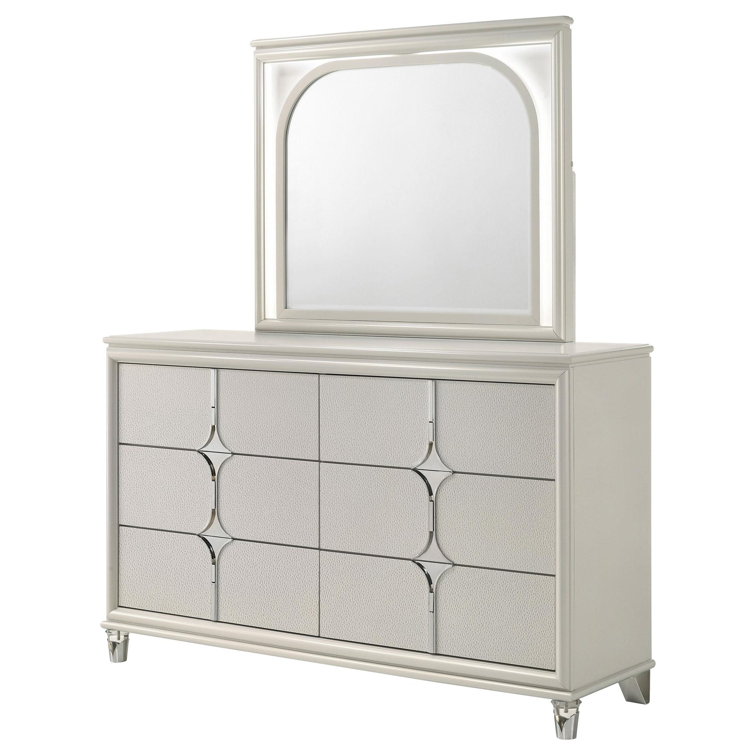 Olivia 6-drawer Dresser and LED Mirror Pearl White - 224953M