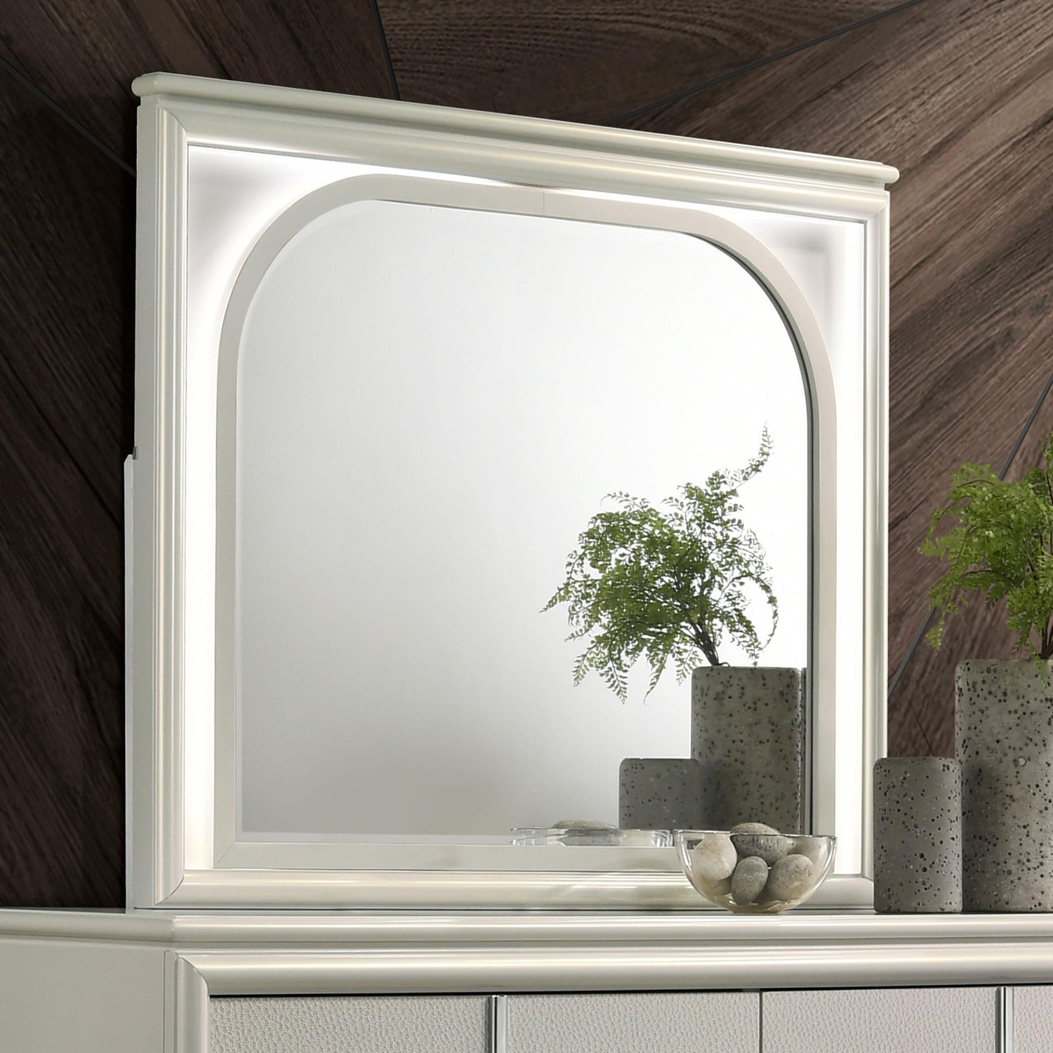 Olivia LED Dresser Mirror Pearl White - 224954