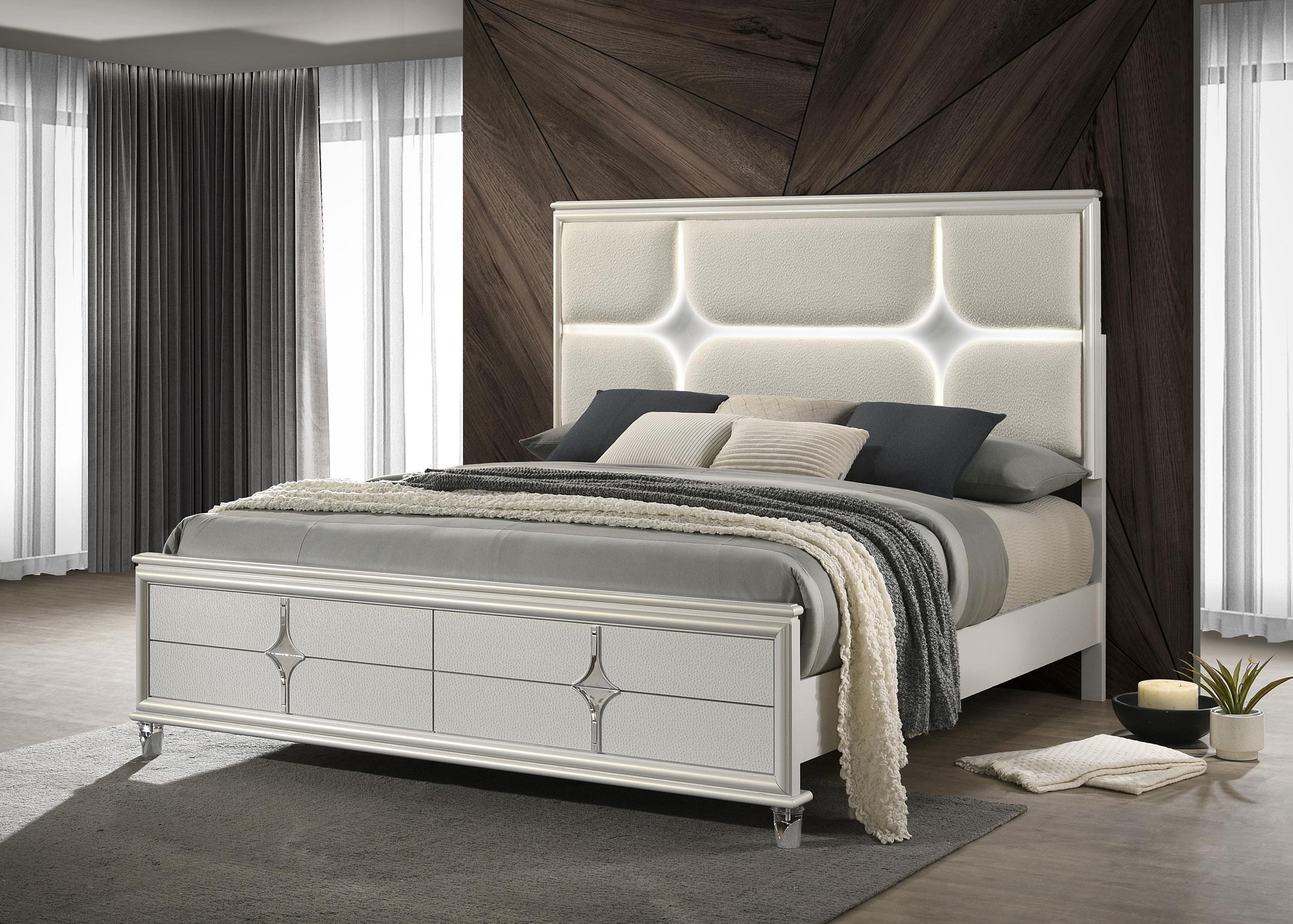 Olivia Queen Panel Bed LED Headboard Pearl White - 224951Q