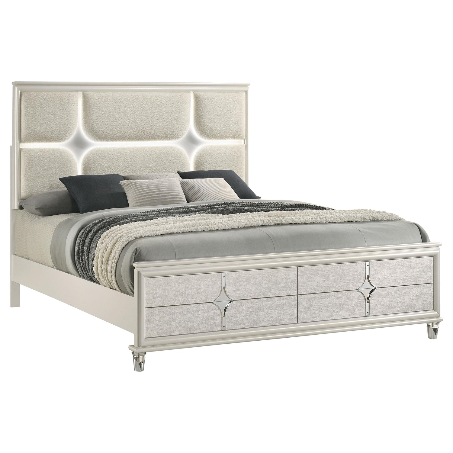 Olivia Queen Panel Bed LED Headboard Pearl White - 224951Q