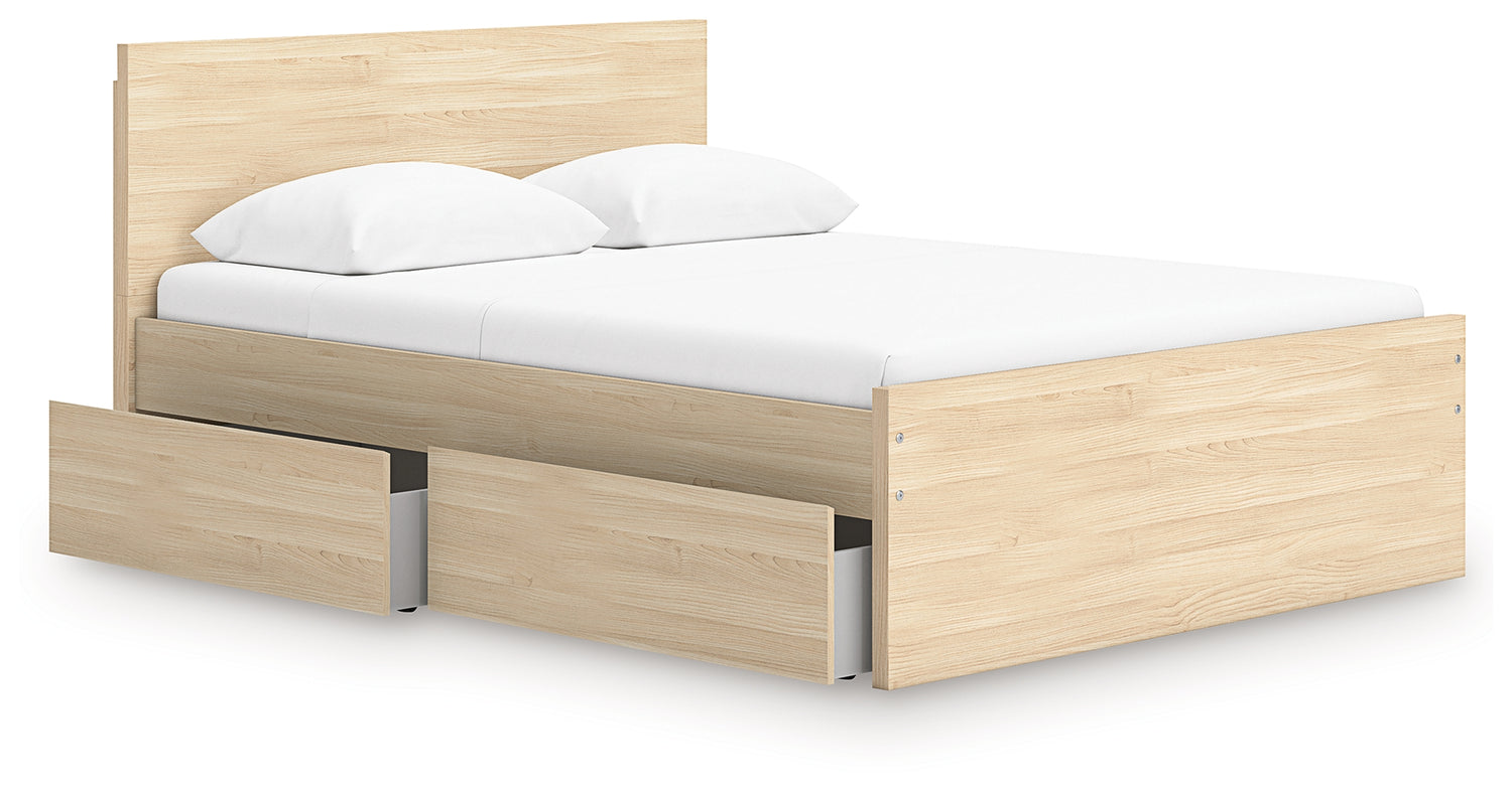 Onita Natural Queen Panel Platform Bed with 1 Side Storage - EB9632B12