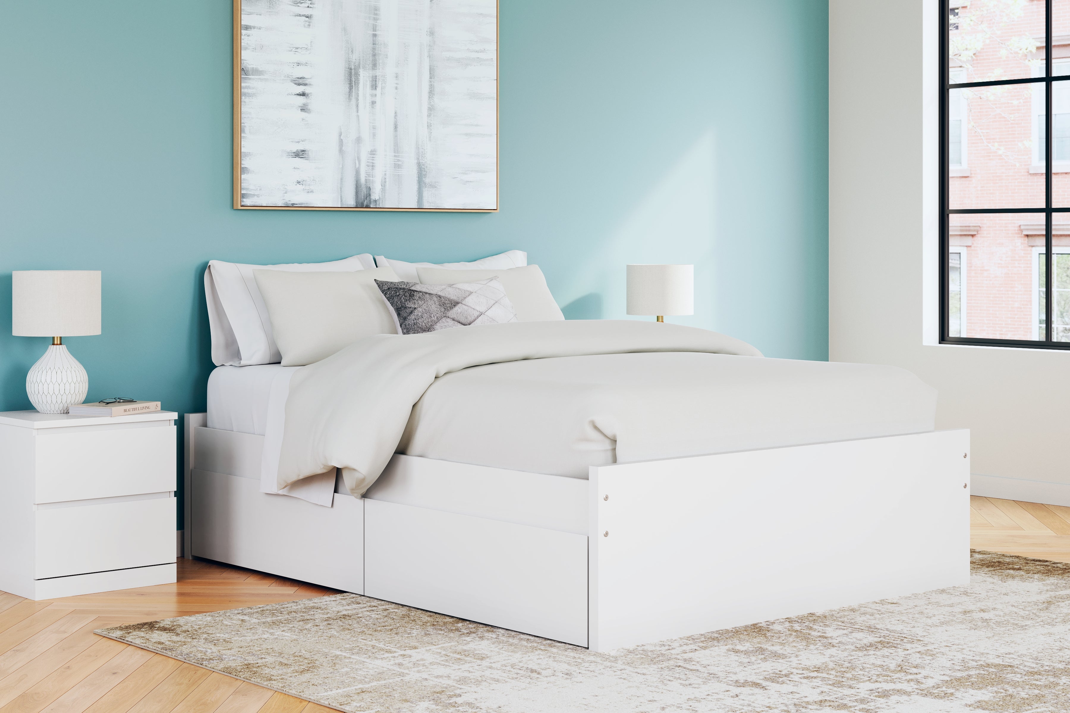 Onita White Queen Platform Bed with 1 Side Storage - EB9630B22