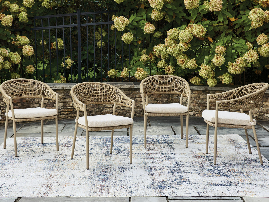 Orchard Beach Beige Outdoor Arm Chair with Cushion (Set of 4) - PCP373-601A