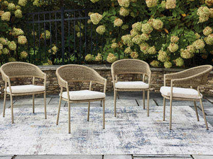 Orchard Beach Beige Outdoor Arm Chair with Cushion (Set of 4) - PCP373-601A
