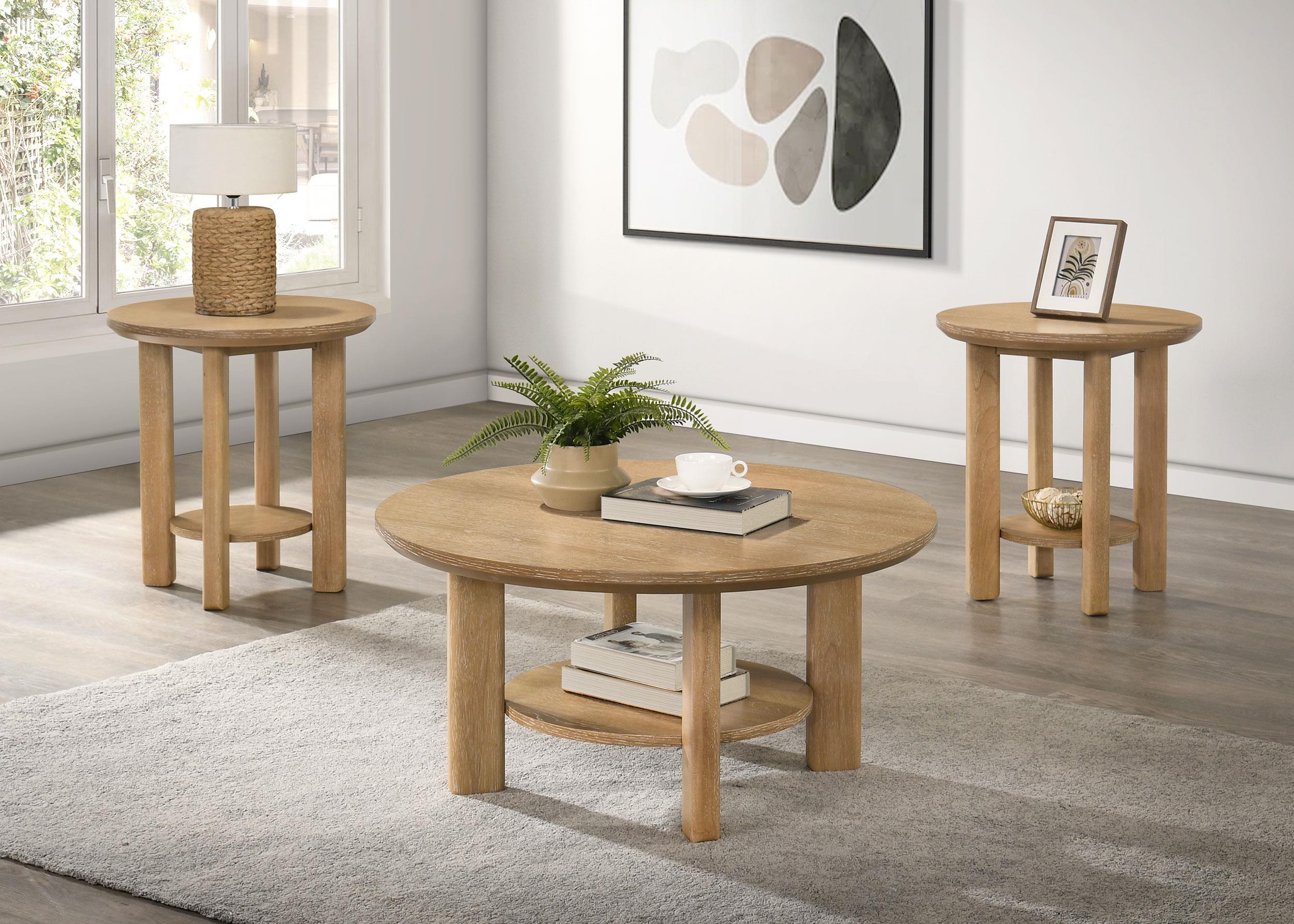 Ottowa 3-piece Round Wood Coffee Table Set Light Oak - 706298-S3