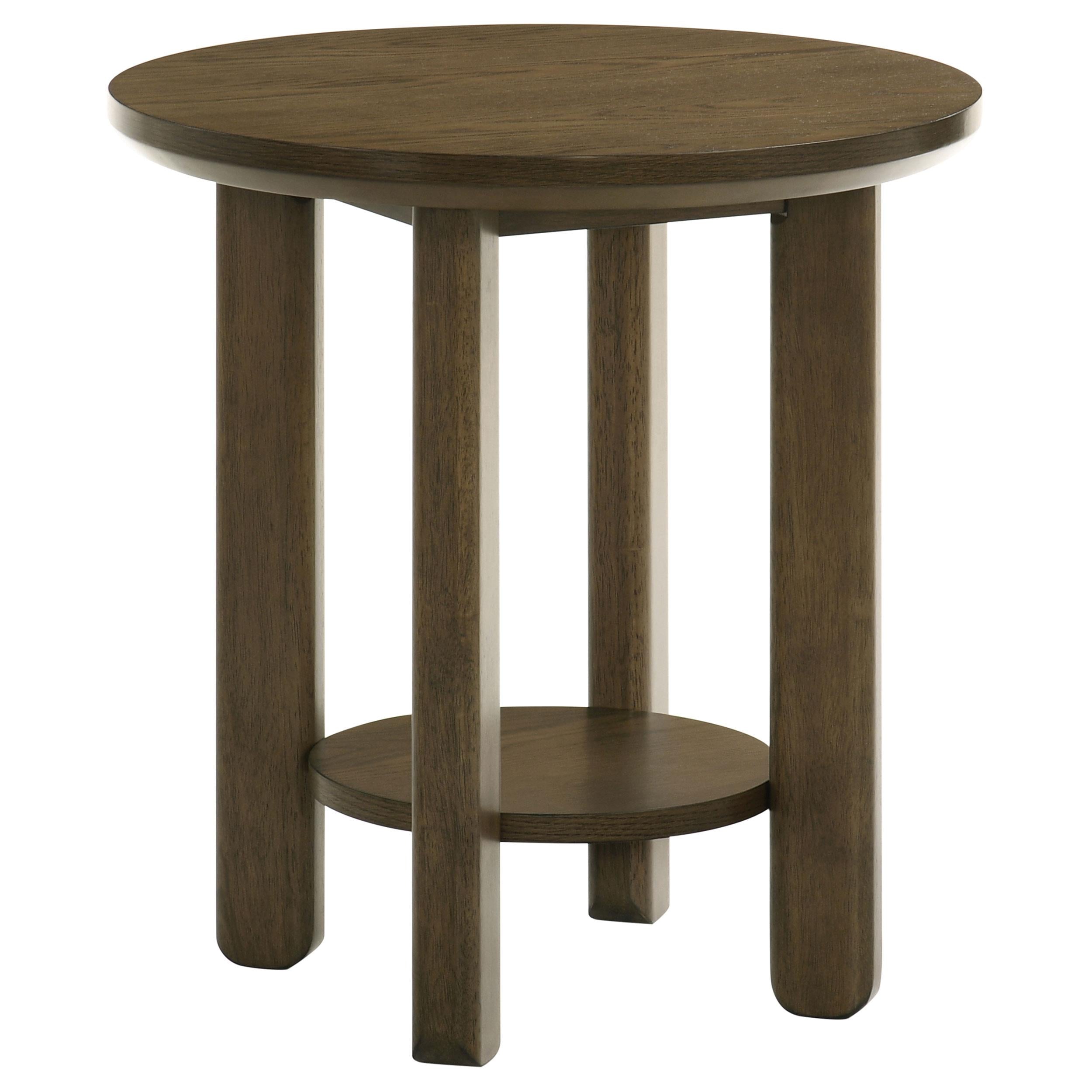 Ottowa Round Wood Side End Table with Shelf Brown - 706307