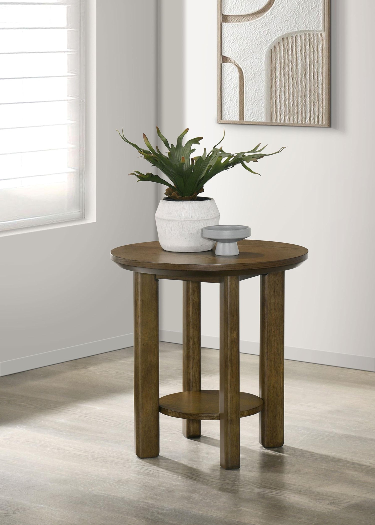 Ottowa Round Wood Side End Table with Shelf Brown - 706307