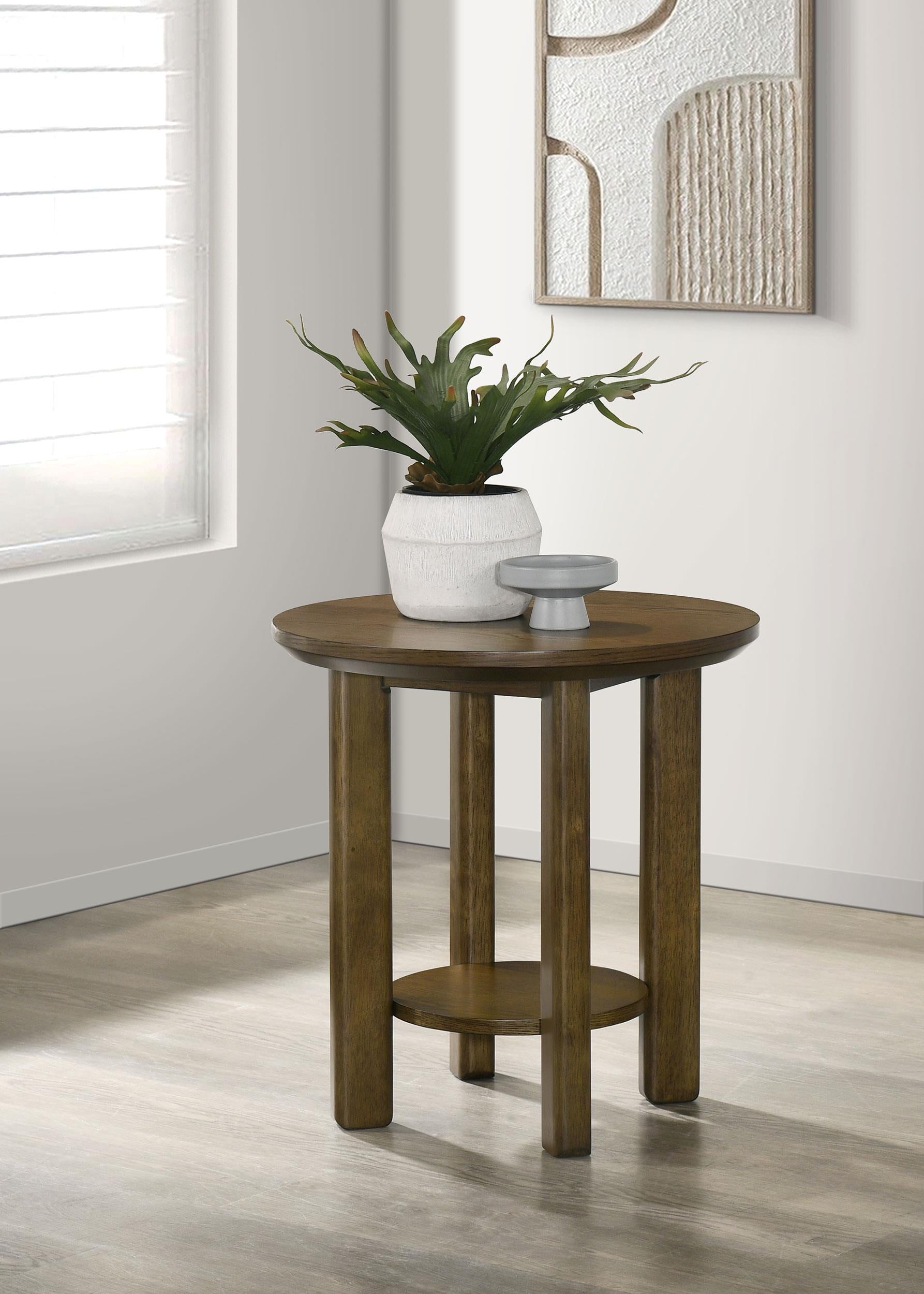 Ottowa Round Wood Side End Table with Shelf Brown - 706307
