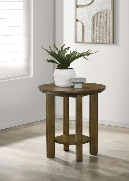 Ottowa Round Wood Side End Table with Shelf Brown - 706307