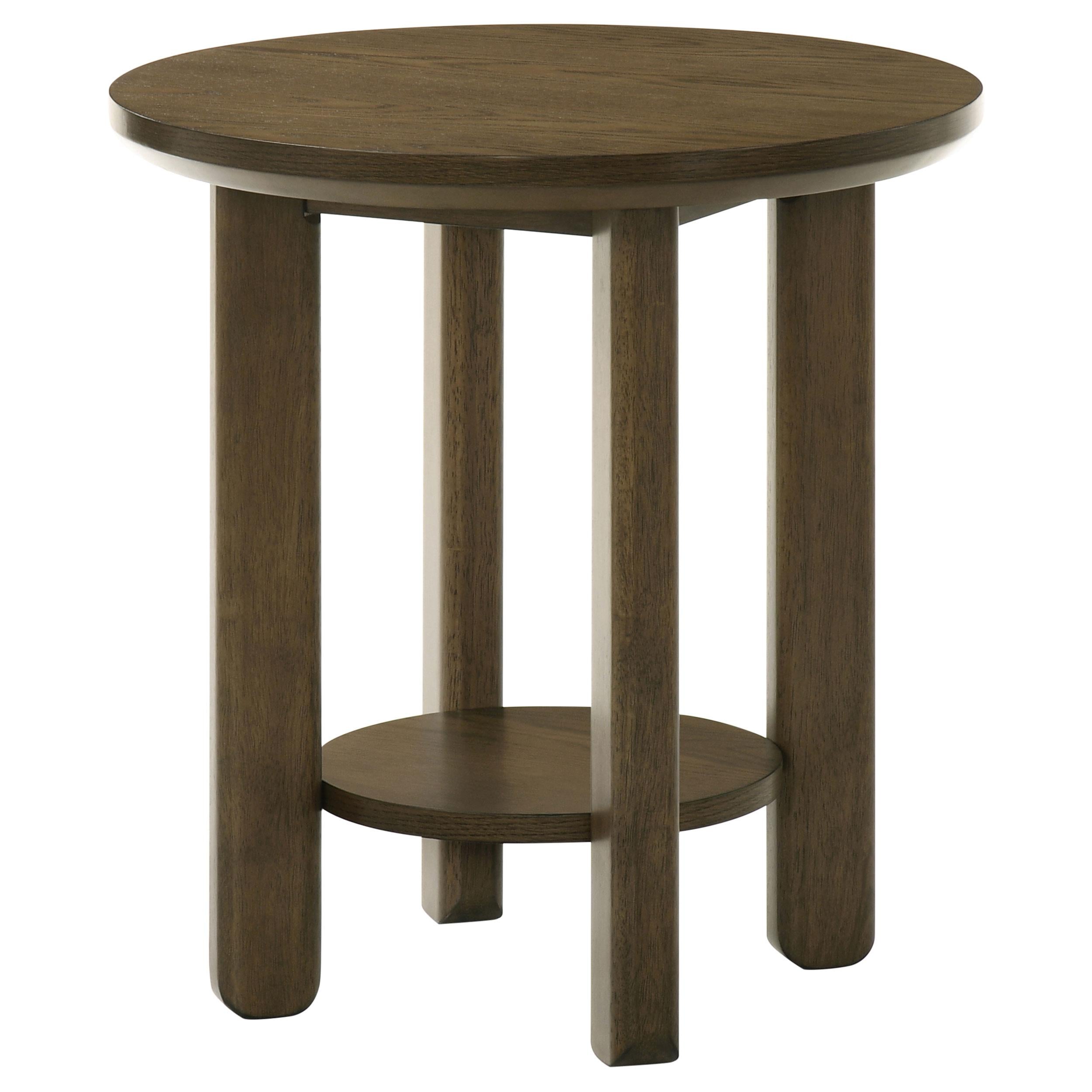 Ottowa Round Wood Side End Table with Shelf Brown - 706307