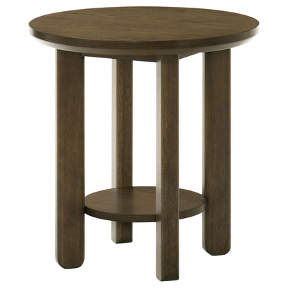 Ottowa Round Wood Side End Table with Shelf Brown - 706307