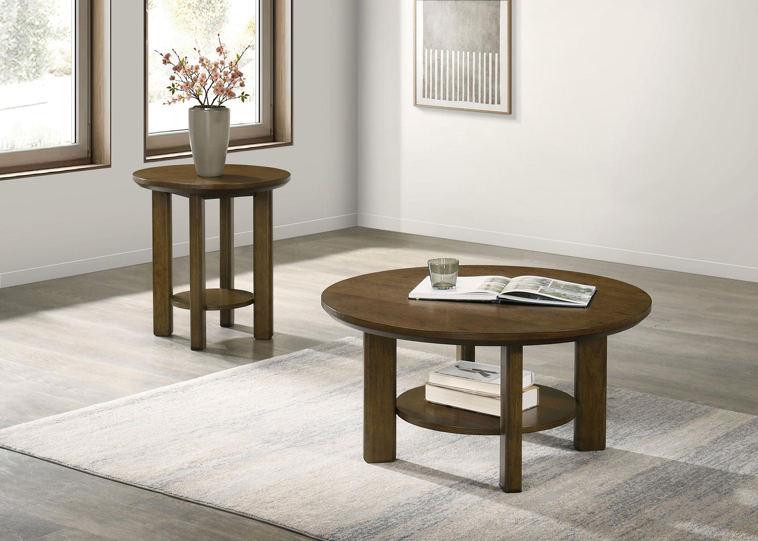 Ottowa Round Wood Side End Table with Shelf Brown - 706307