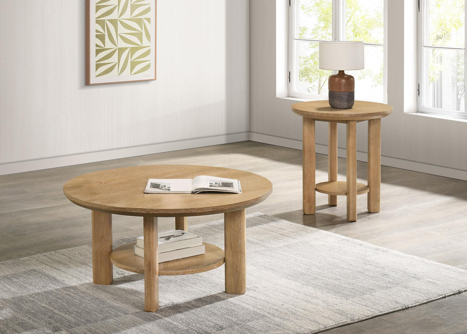Ottowa Round Wood Side End Table with Shelf Light Oak - 706297