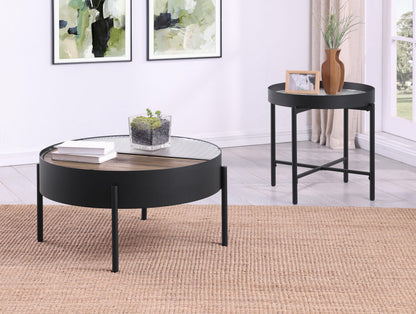 Ozella 2-piece Round Coffee and End Table Set Sandy Black - 707898-S2