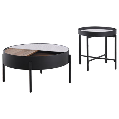 Ozella 2-piece Round Coffee and End Table Set Sandy Black - 707898-S2